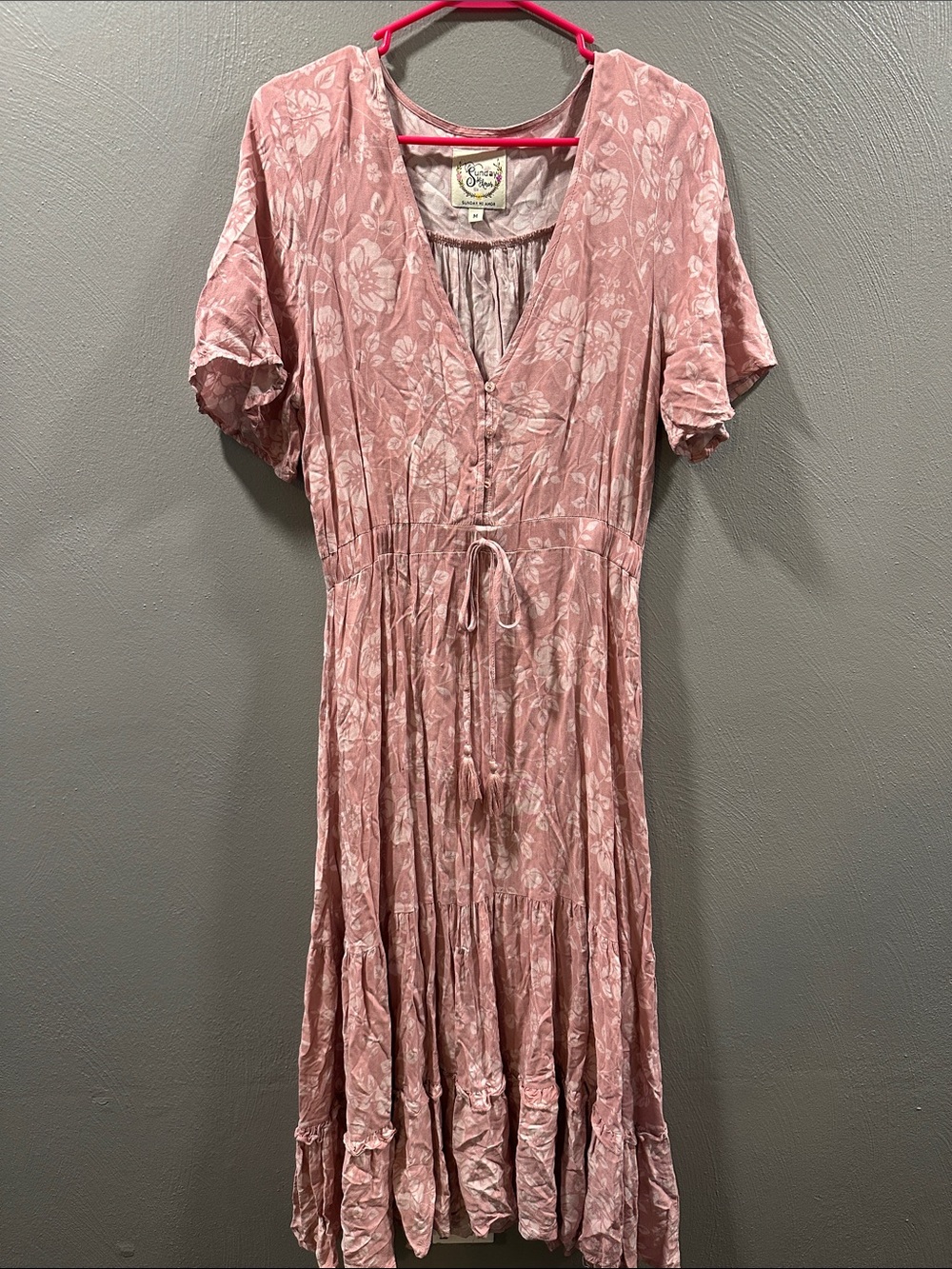 Sunday Mi Amor Blush Floral Tie-Waist Maxi Dress